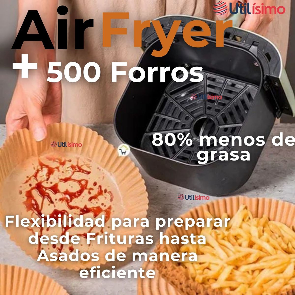 LINE - Freidora de Aire + 500 Forros Antiadherente 6 Litros 2400W de Potencia