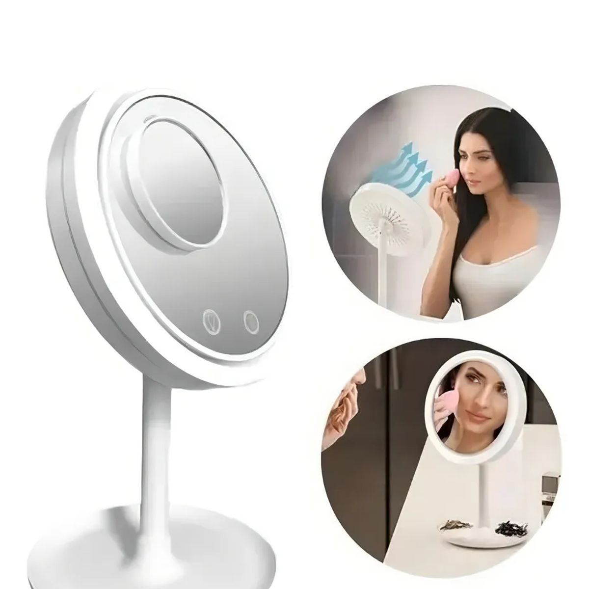 GENERICO - Espejo Para Maquillaje 3 En 1 Luz Led Ventilador Mini Espejo Blanco