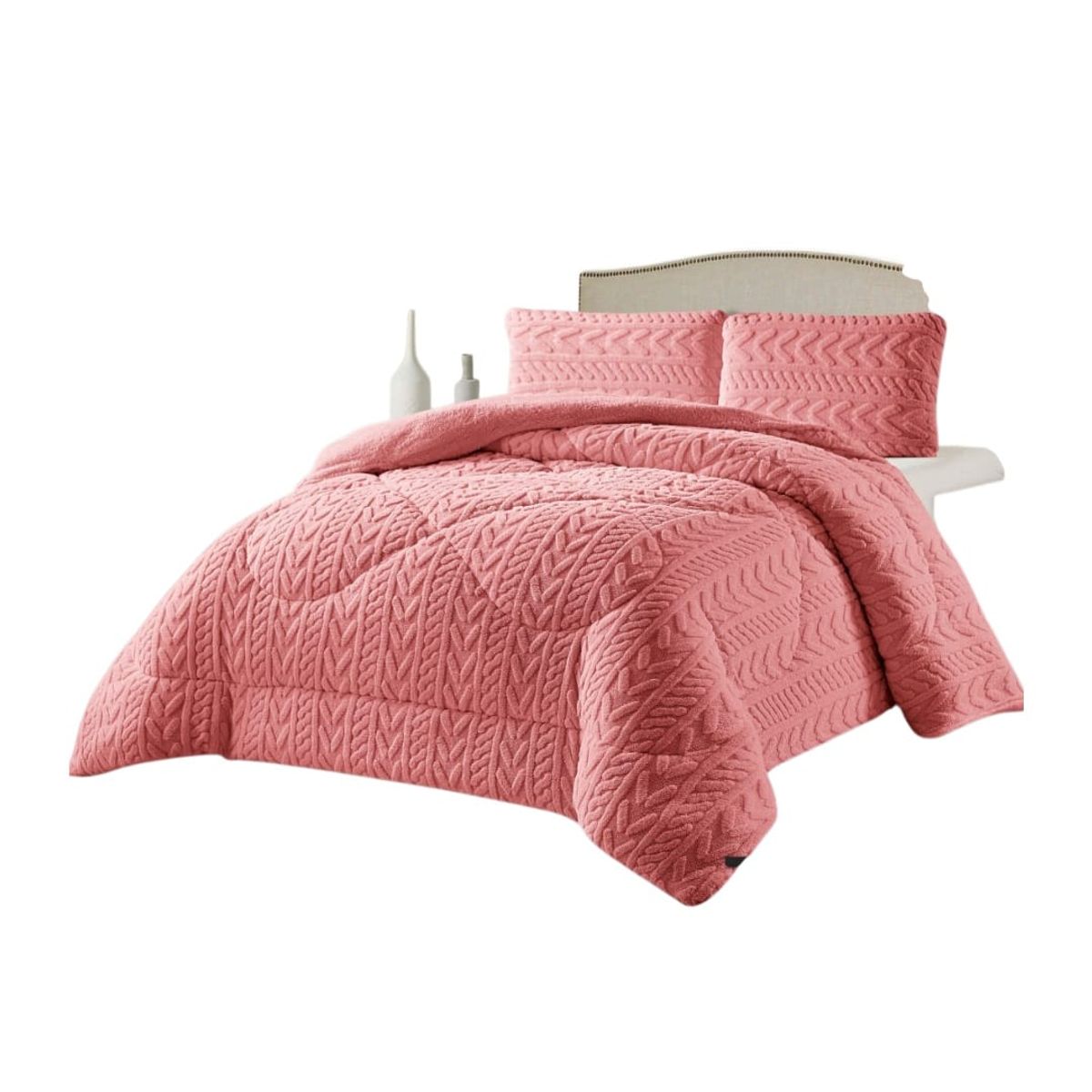 GENERICO - Cubrecama de Invierno Trenzado con Chiporro 2 Plazas Rosa