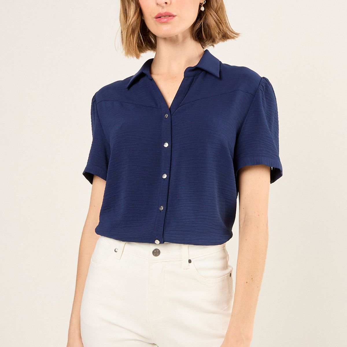 MA GRIFFE - Blusa Lisa Mujer Azul Marino Magriffe