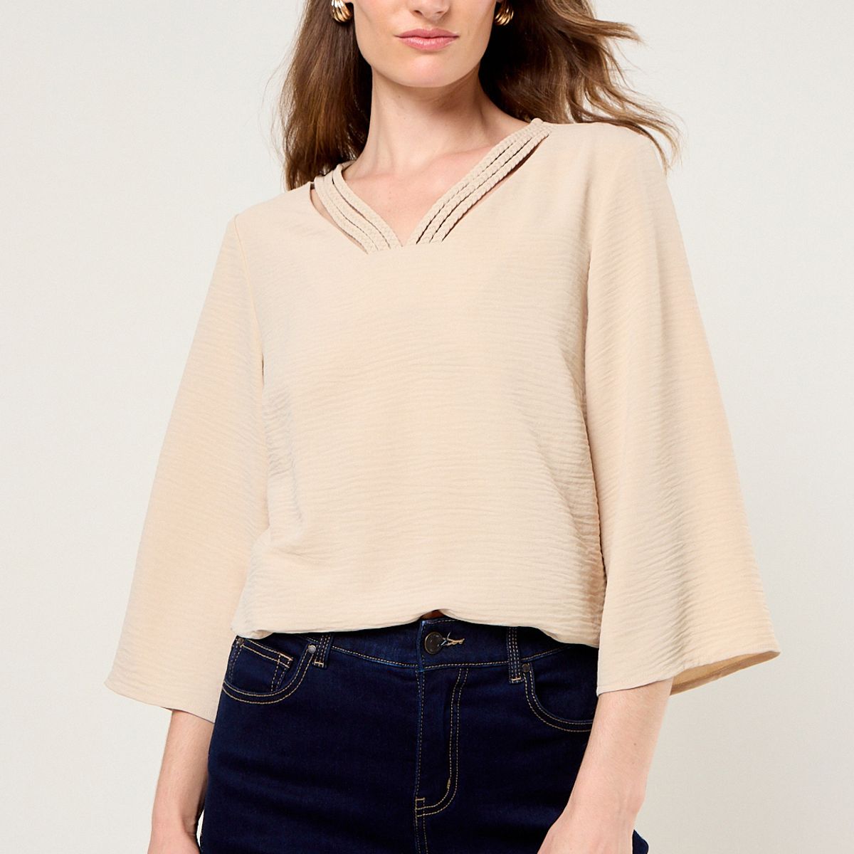 MA GRIFFE - Blusa Lisa Mujer Beige Magriffe