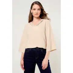 MA GRIFFE - Blusa Lisa Mujer Beige Magriffe