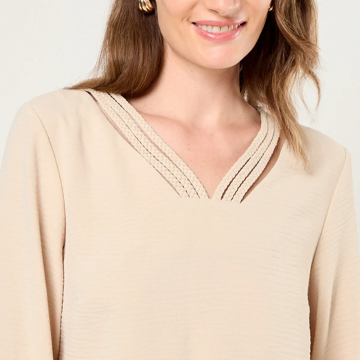 MA GRIFFE - Blusa Lisa Mujer Beige Magriffe
