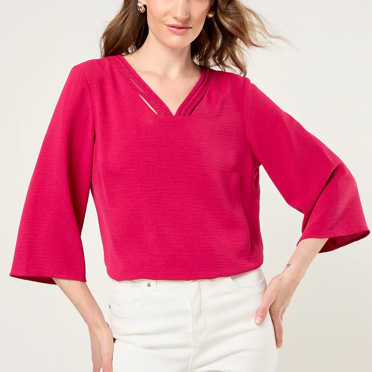 MA GRIFFE - Blusa Lisa Mujer Fucsia Magriffe