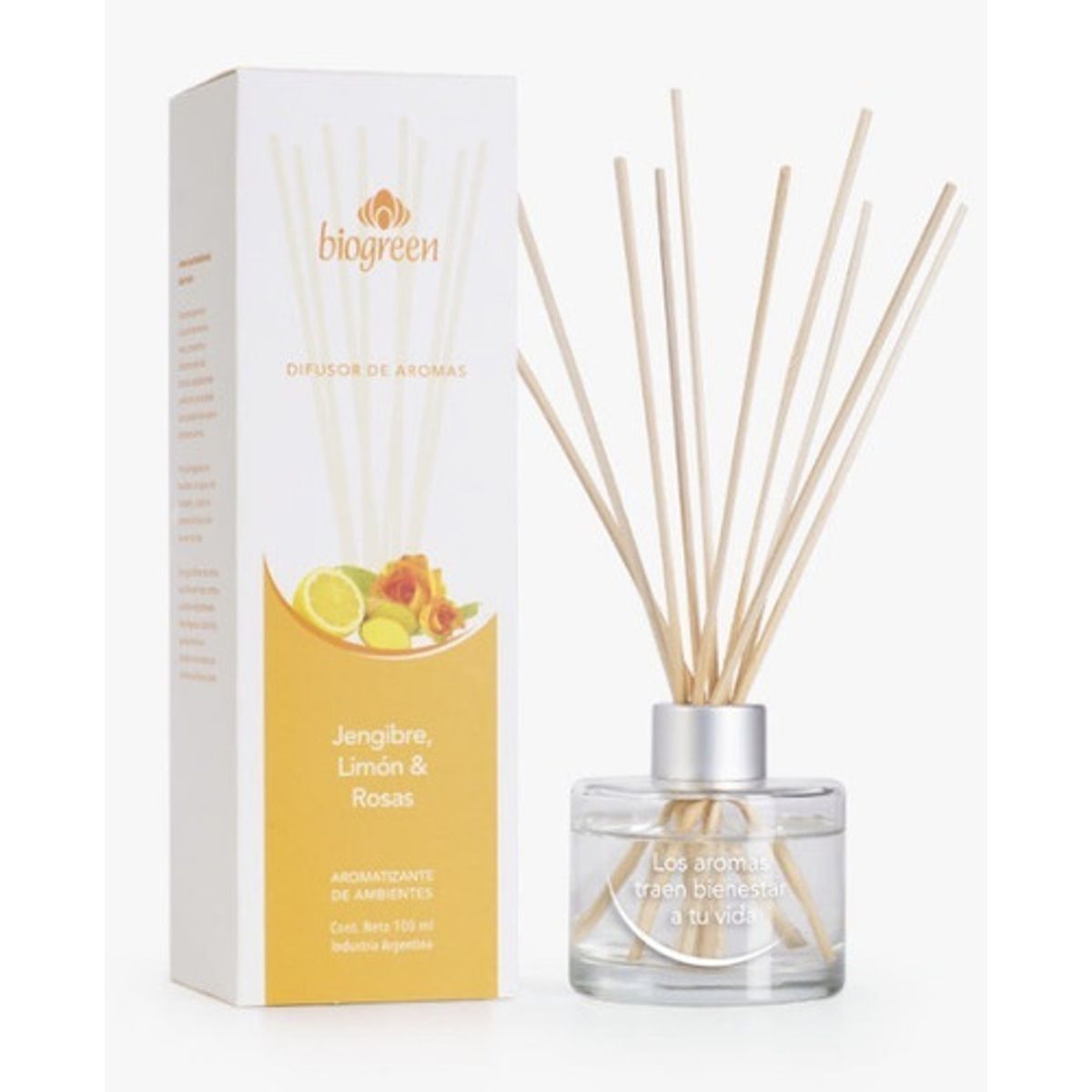 GENERICO - DIFUSOR DE AROMAS JENGIBRE LIMON Y ROSAS 100ML - BIOGREEN