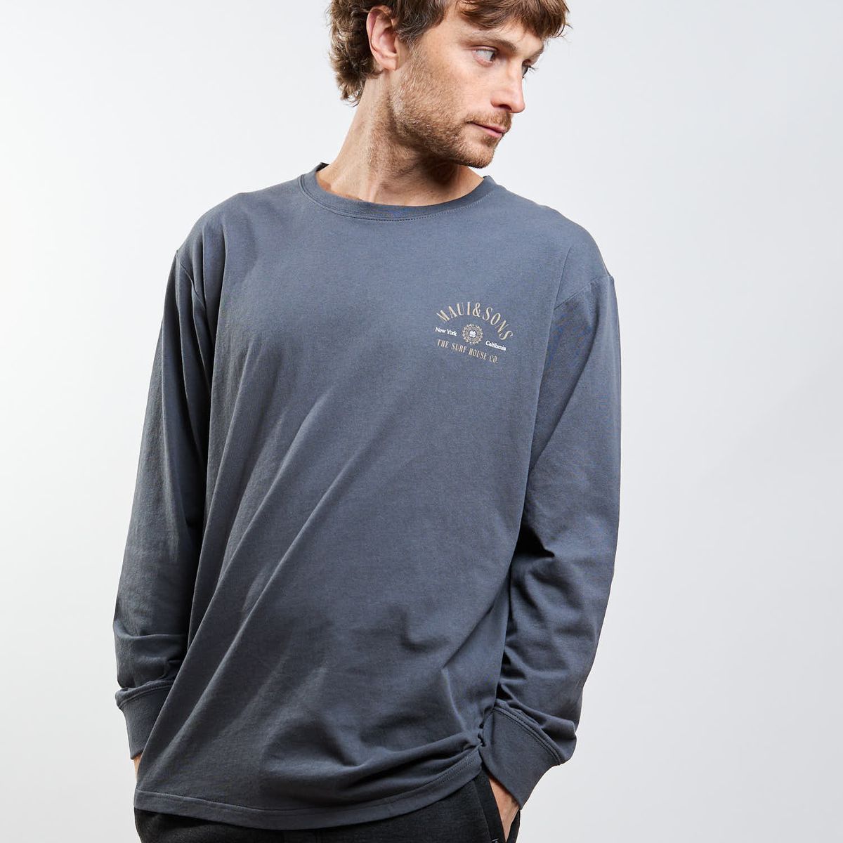 MAUI AND SONS - Polera ML Surf House Gris Hombre Maui And Sons