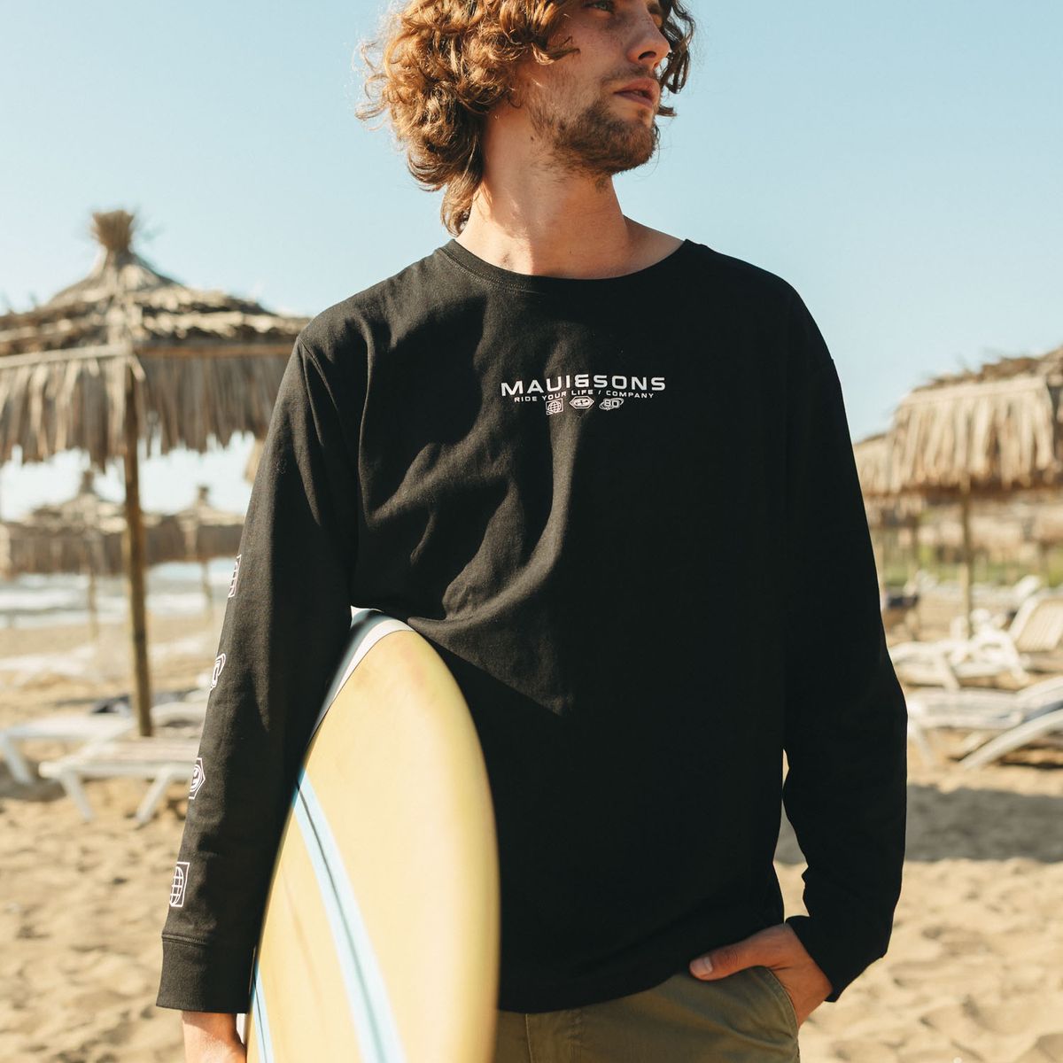 MAUI AND SONS - Polera ML Barding co Negro Hombre Maui And Sons