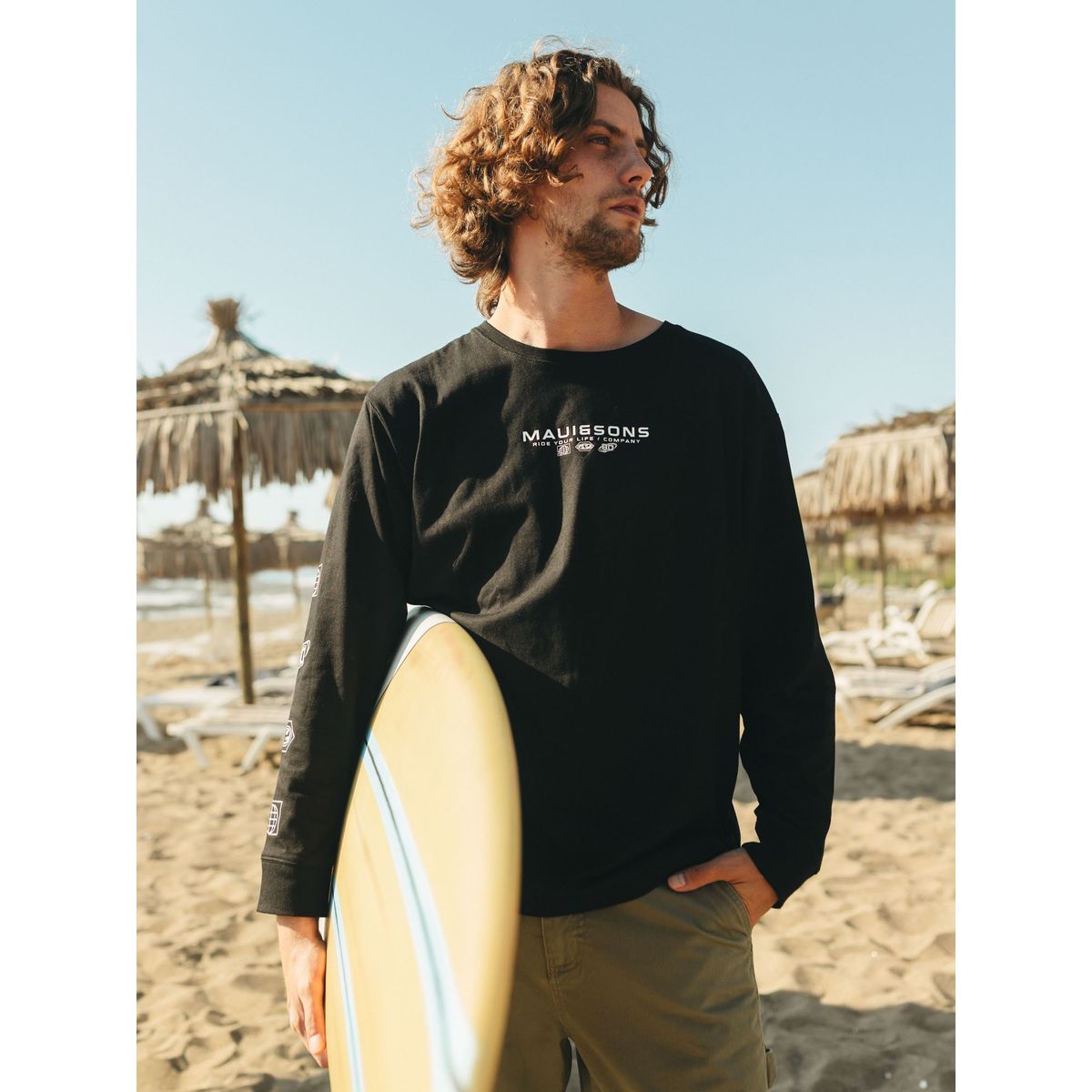 MAUI AND SONS - Polera ML Barding co Negro Hombre Maui And Sons