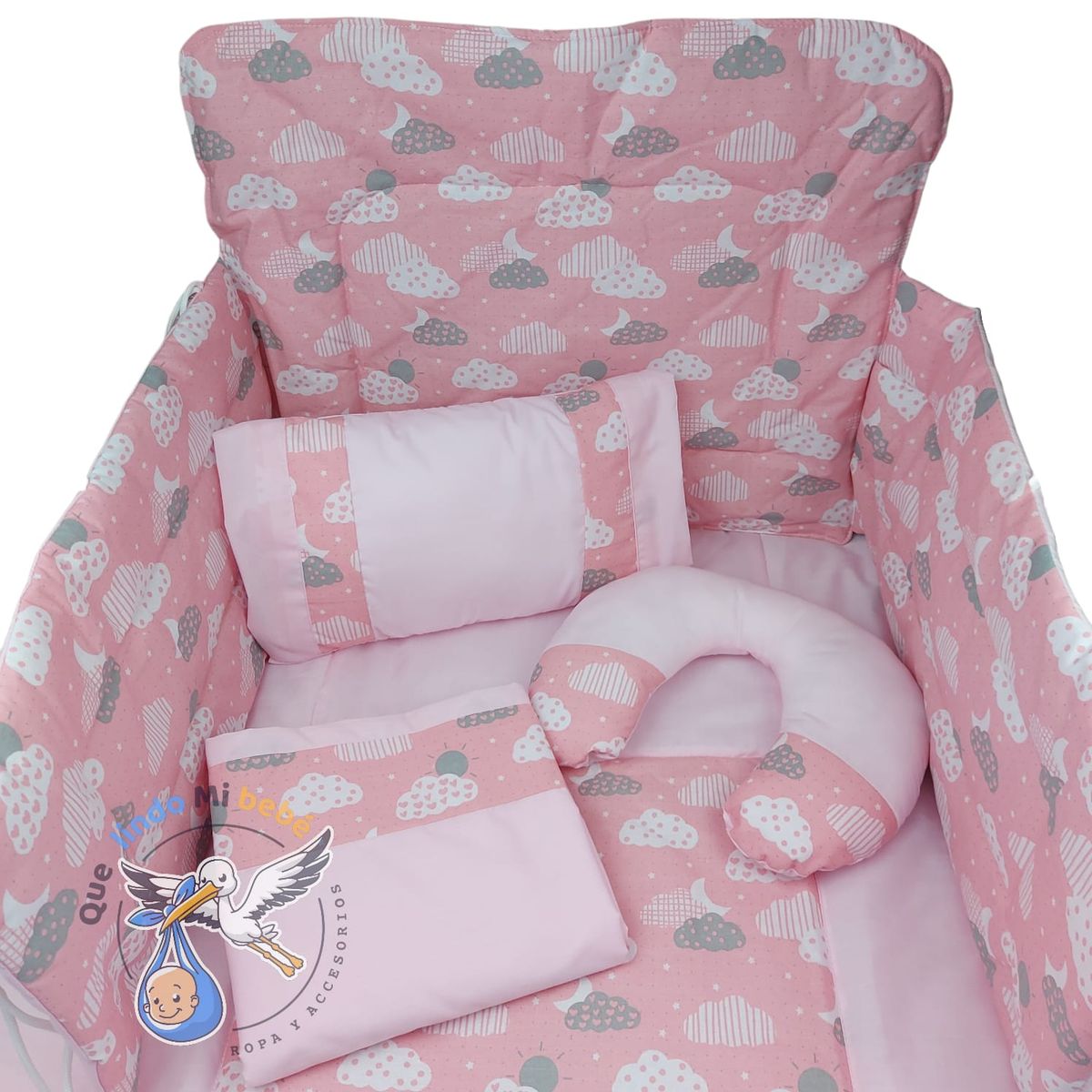 GENERICO - Set Para Cuna Estandar Rosado Nubes
