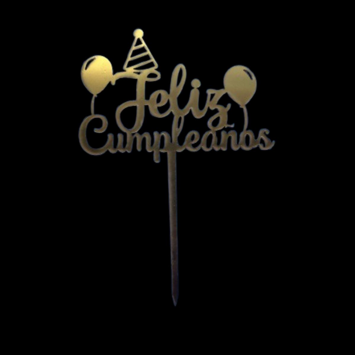 GENERICO - Topper Feliz Cumpleaños 4 Dorado