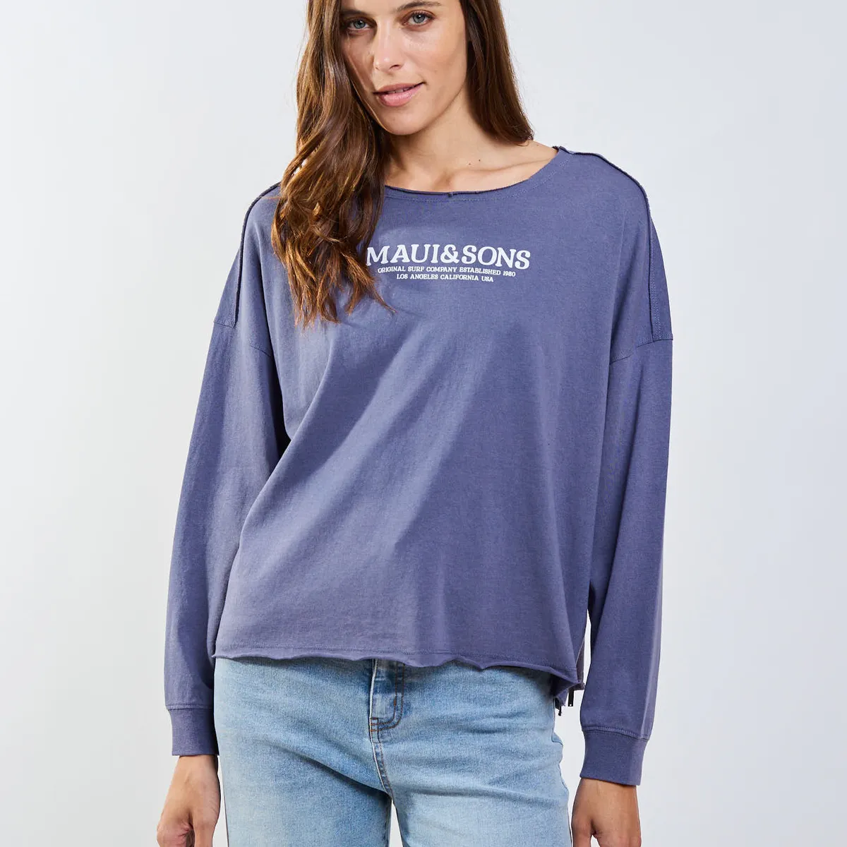 MAUI AND SONS - Polera ML Gorgoña Azul Mujer Maui And Sons