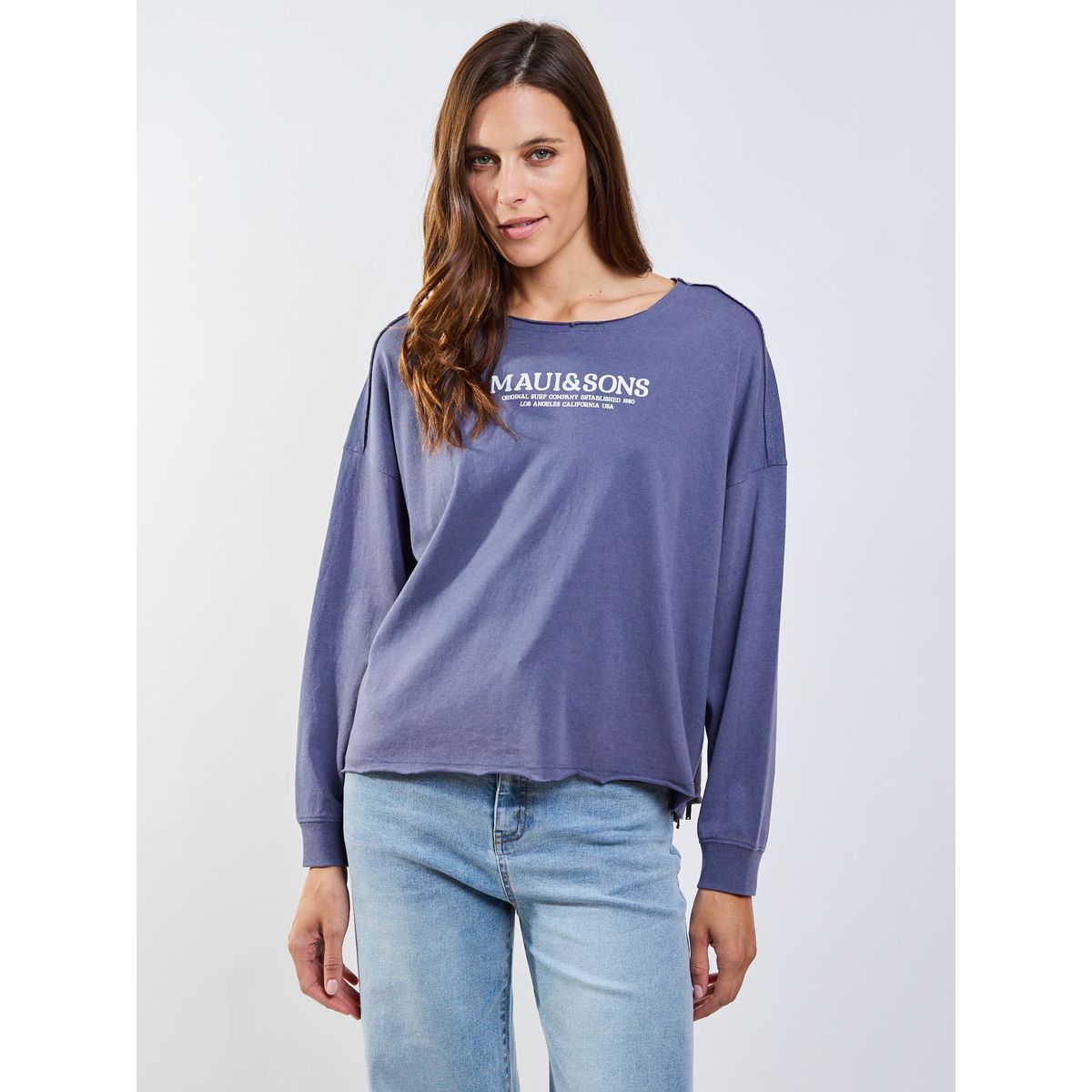 MAUI AND SONS - Polera ML Gorgoña Azul Mujer Maui And Sons