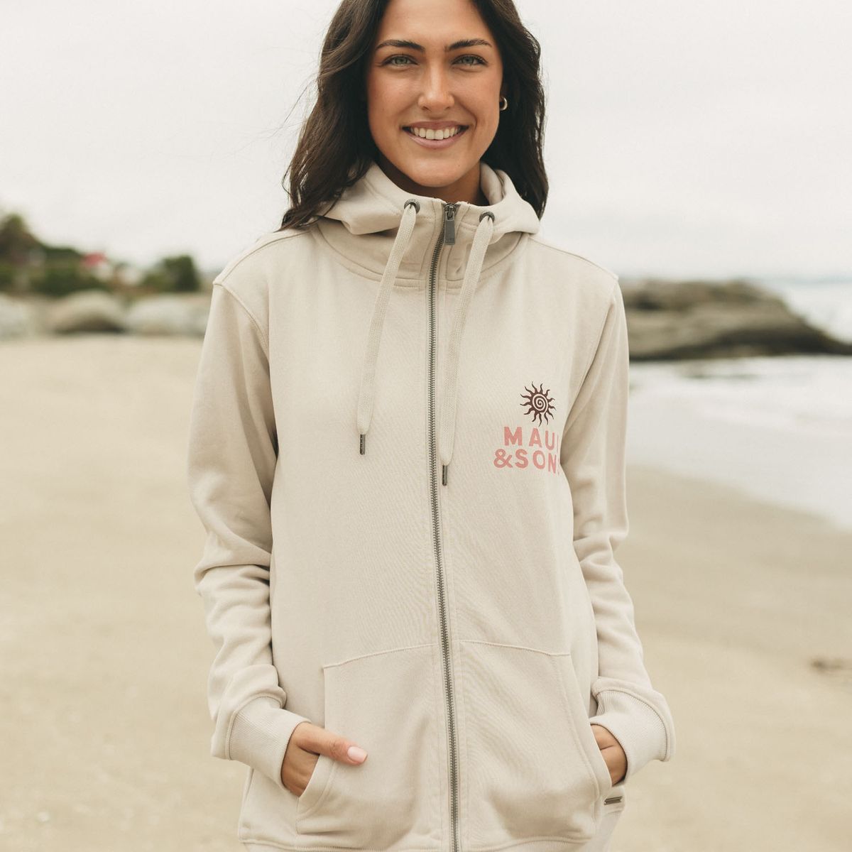 MAUI AND SONS - Poleron FZ Bora Bora Beige Mujer Maui And Sons