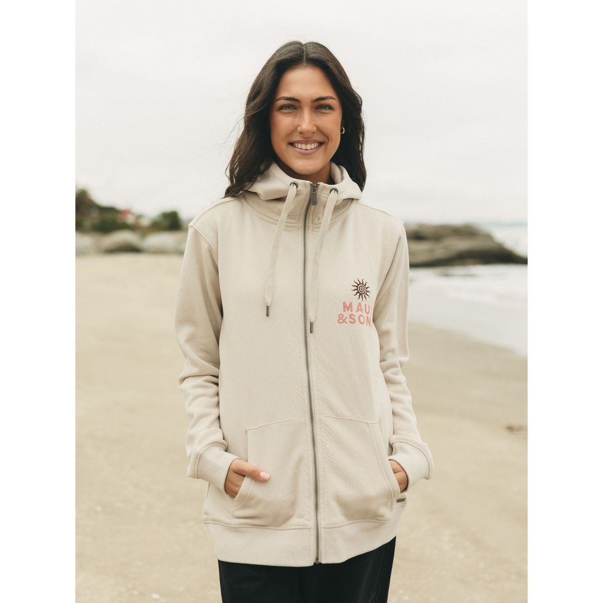 MAUI AND SONS - Poleron FZ Bora Bora Beige Mujer Maui And Sons