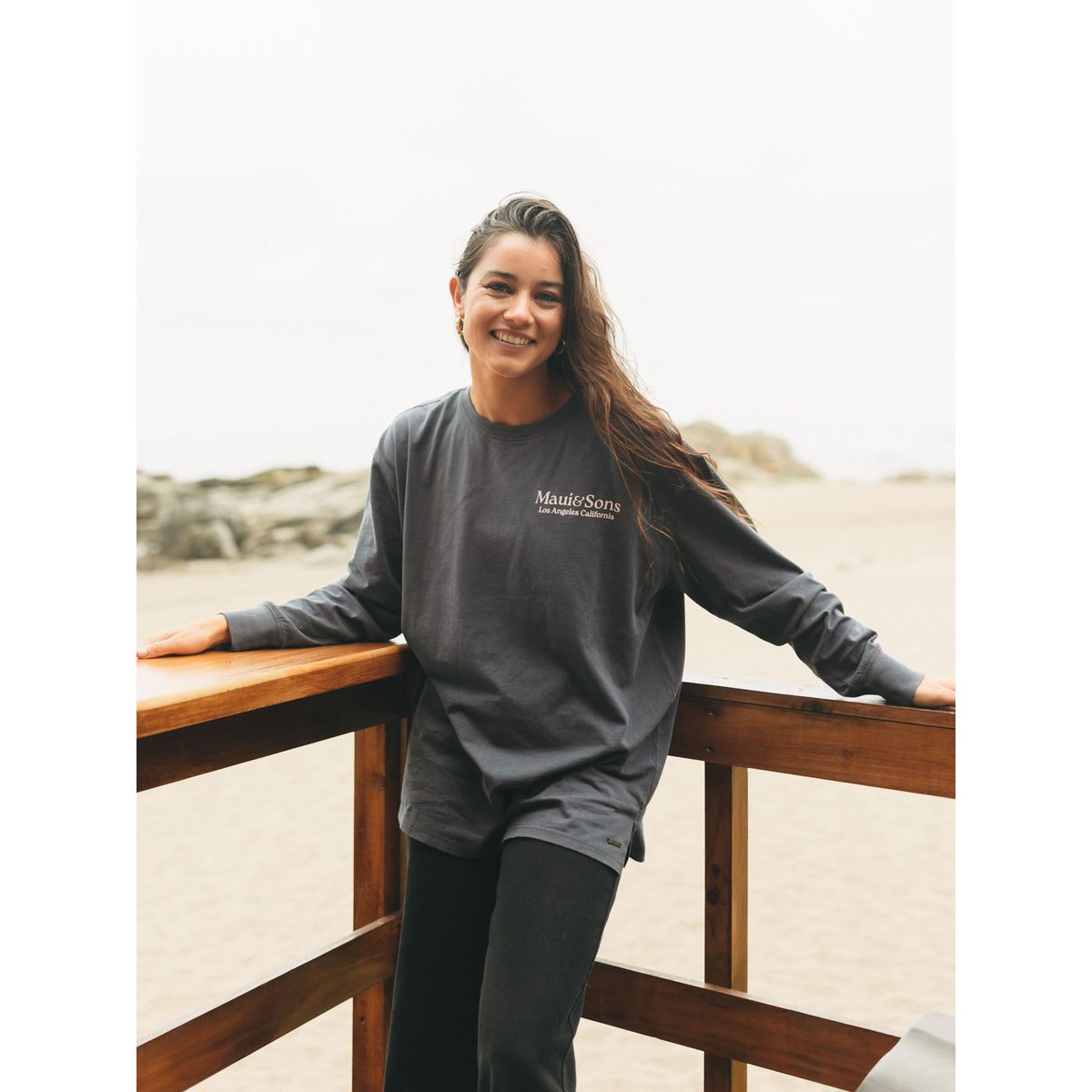 MAUI AND SONS - Polera ML Bouvet Gris Mujer Maui And Sons