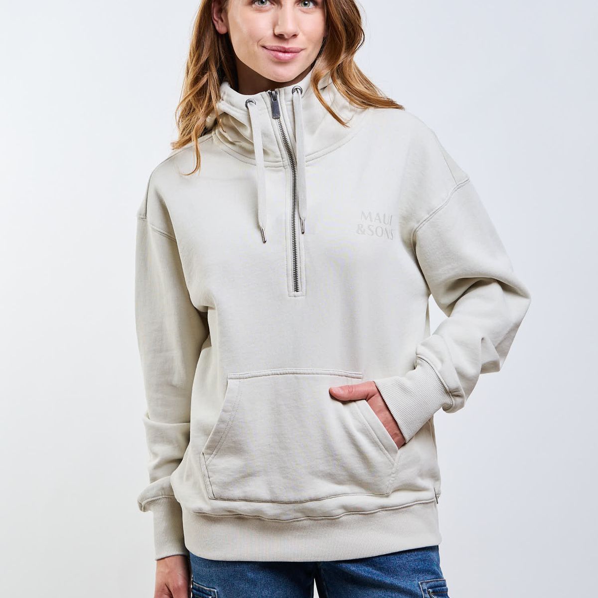 MAUI AND SONS - Poleron FZ Lombok Beige Mujer Maui And Sons