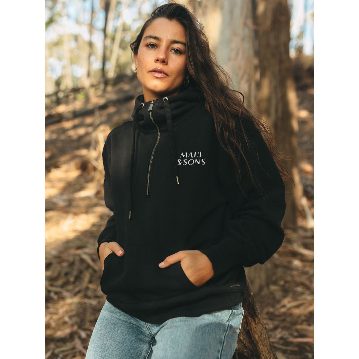 MAUI AND SONS - Poleron FZ Lombok Negro Mujer Maui And Sons