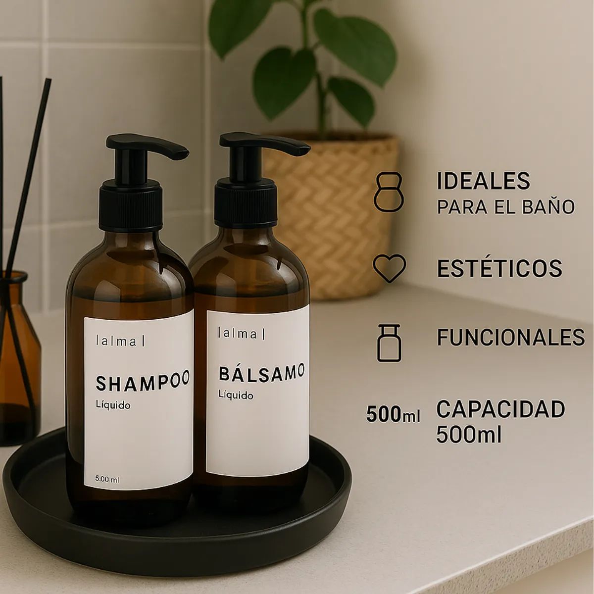 GENERICO - Pack 2 Dispensadores Xtellar  Baño Vidrio Ámbar + Difusor De Varillas Marrón