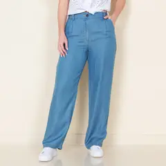 WADOS - PANTALON TENCEL WIDE LEG TIRO ALTO PRETINA BASICA 1 BOTON