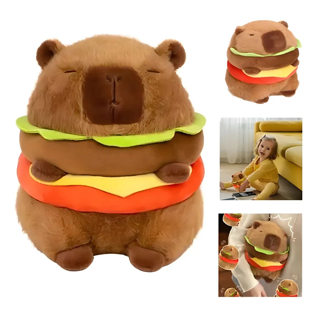 GENERICO - Peluche Capibara Forma Hamburguesa Café Cerdo de Agua Suave 30cm