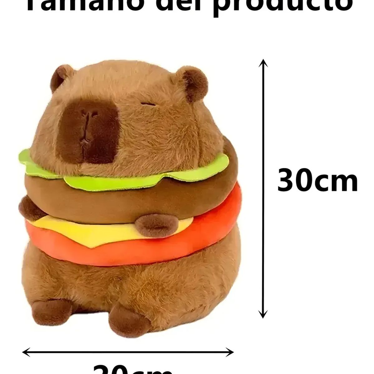 GENERICO - Peluche Capibara Forma Hamburguesa Café Cerdo de Agua Suave 30cm