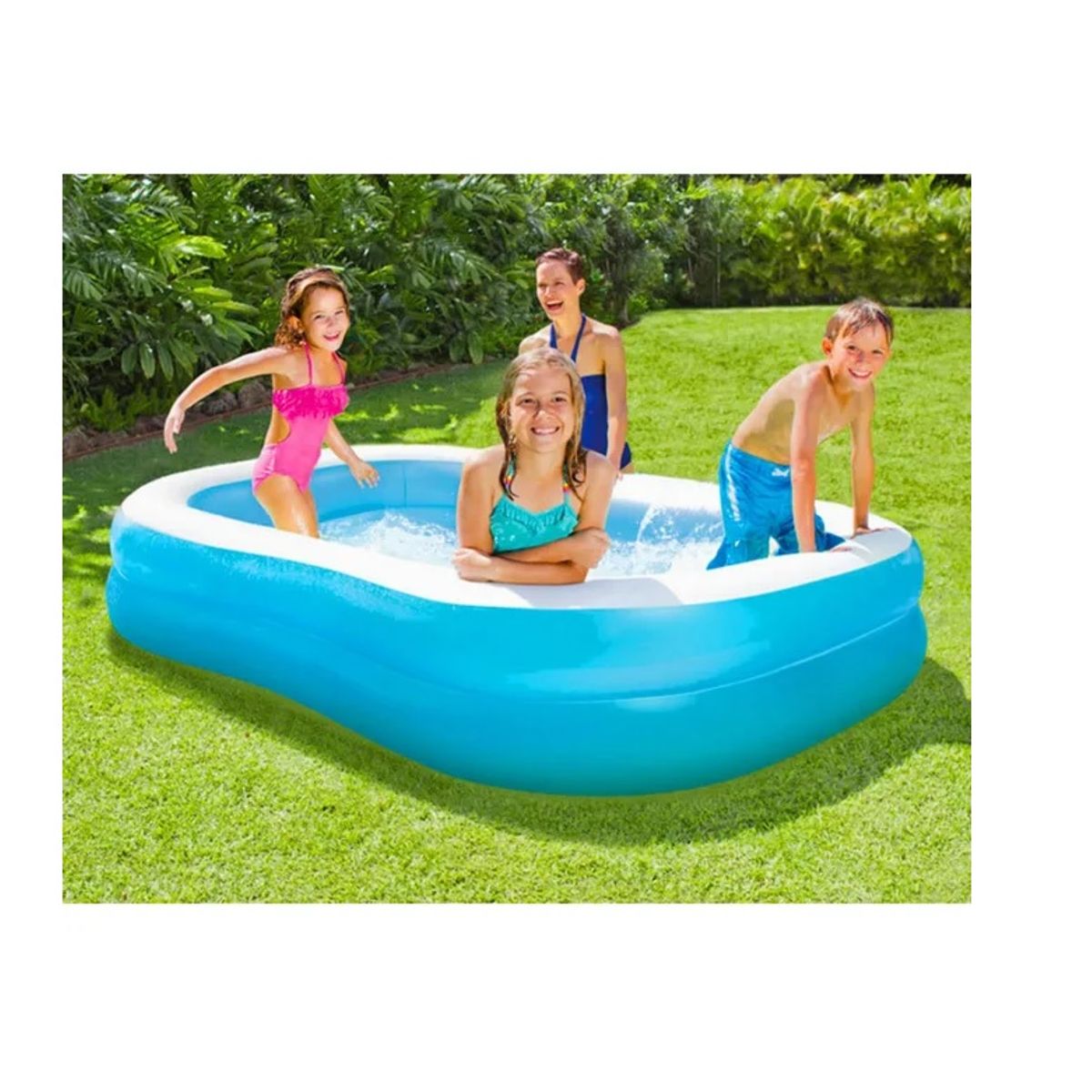 DBLUE - Piscina Inflable Rectangular 201cm 2 Anillos DBG1728 Dblue