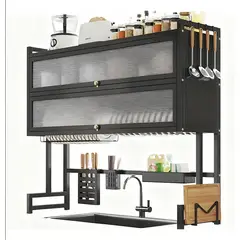 GENERICO - Organizador De Platos Escurridor De Trastes Grande Cubiertos Vajilla Encimeras Negro