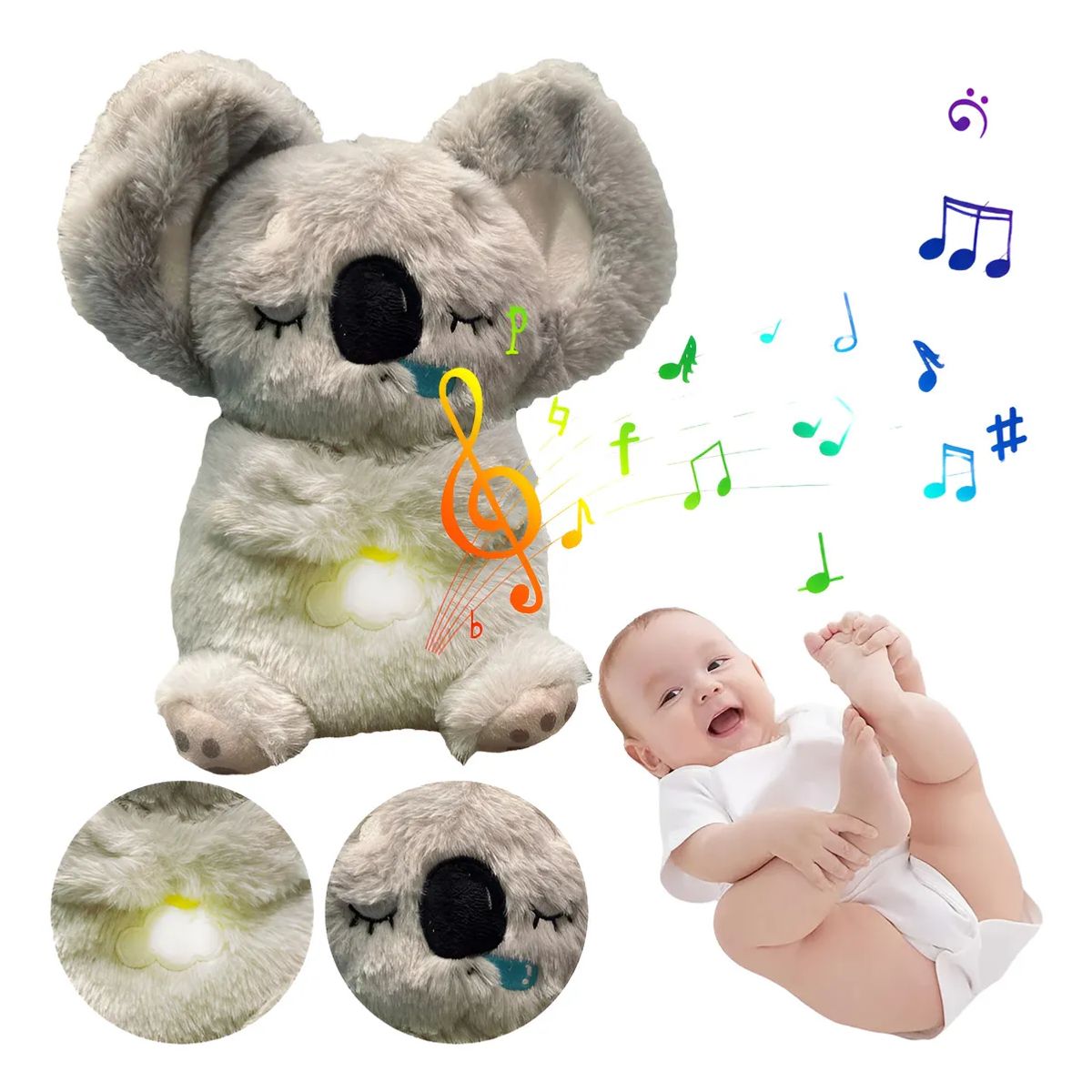 GENERICO - Peluche Koala Que Respira Música Y Luces Ragalo Para Niños Color Gris