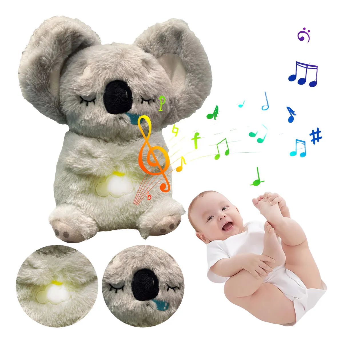 GENERICO - Peluche Koala Que Respira Música Y Luces Ragalo Para Niños Color Gris