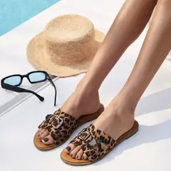 BOVINITA - Sandalia Mujer Verano Animal Print Plana Comoda Liviana