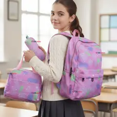 UTILISIMO - Mochila Escolar Kit Con Estuche y Lonchera 43cm Tela Oxford Niña