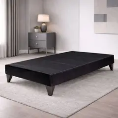 GENERICO - Base de Cama 1 Plaza Tapizada en Felpa Negra con Estructura de Madera de Pino