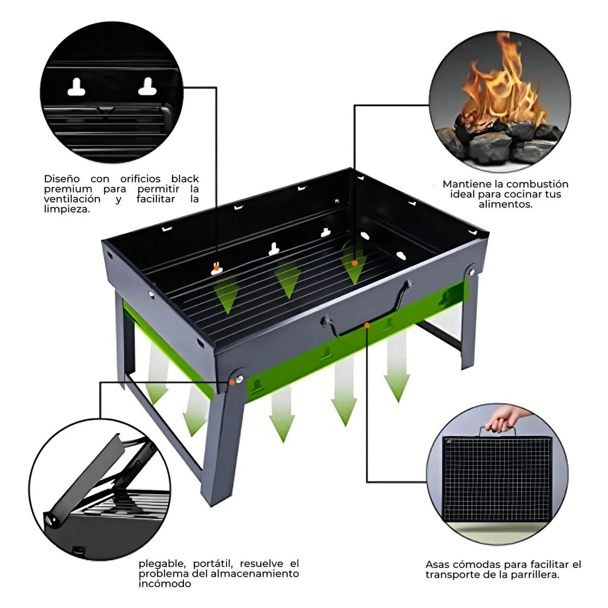 GENERICO - Asador Parrilla Plegable Portátil Camping Carbon Color Negro