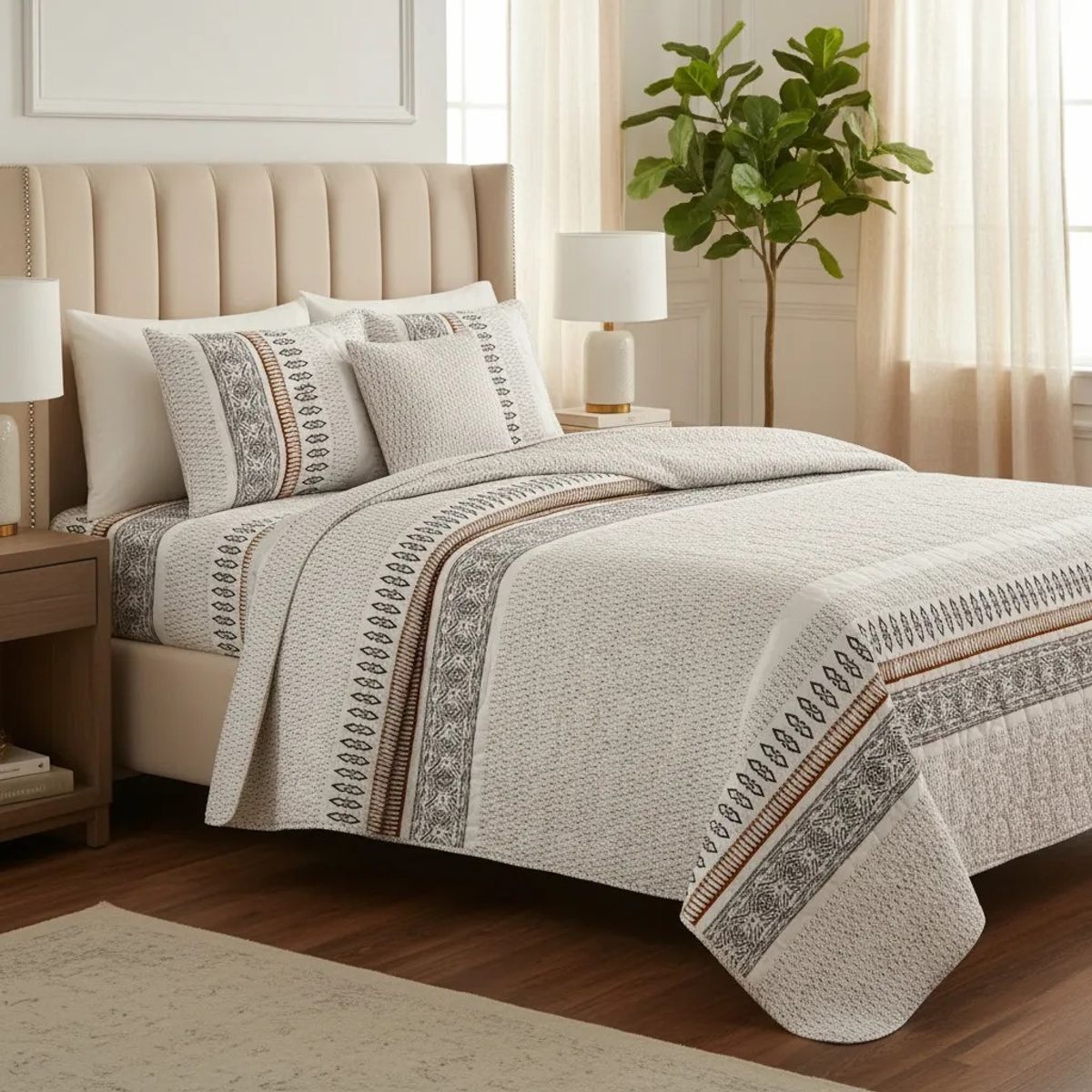 GENERICO - CUBRECAMA DE VERANO KING DISEÑOS MODERNOS ELEGANTES TELA QUILT DELGADO TF