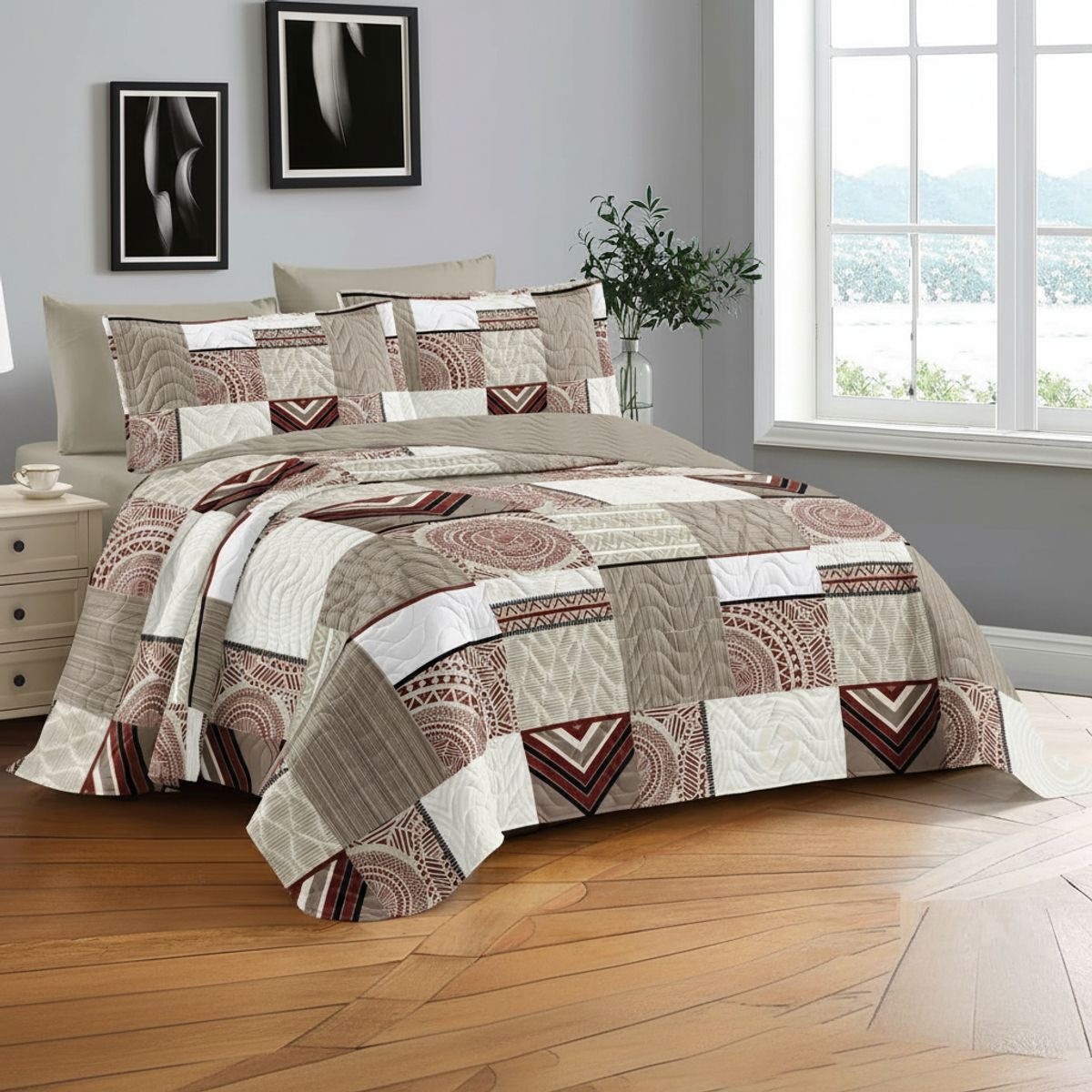 GENERICO - CUBRECAMA DE VERANO KING DISEÑOS MODERNOS ELEGANTES TELA QUILT DELGADO TF