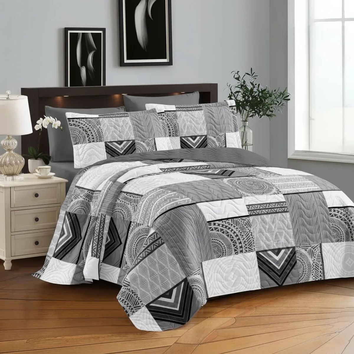 GENERICO - CUBRECAMA DE VERANO KING DISEÑOS MODERNOS ELEGANTES TELA QUILT DELGADO TF