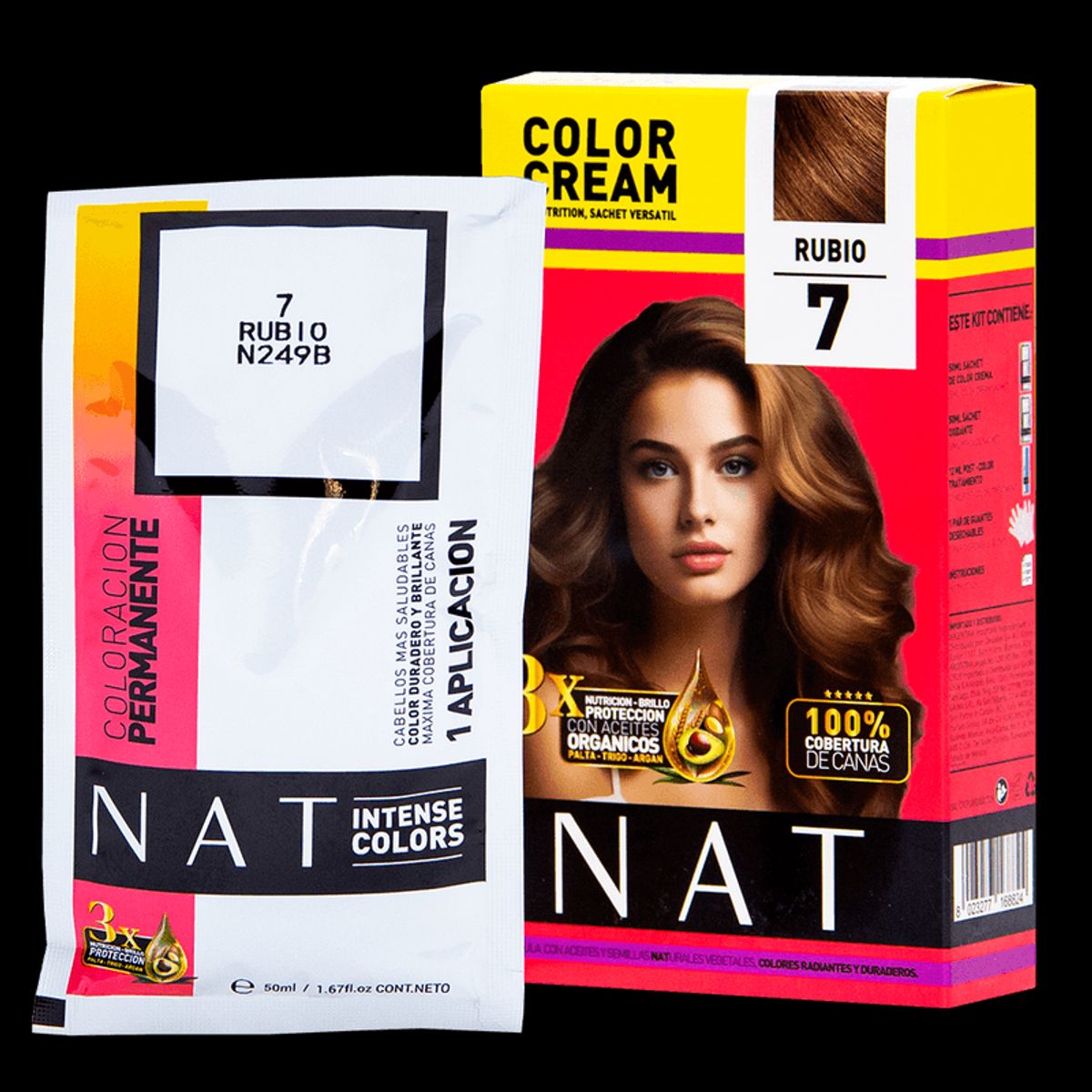 WELLA - Tinte NAT Intense Colors Rubio 7 Sachet 50gr + Oxidante 20Vol 60ml