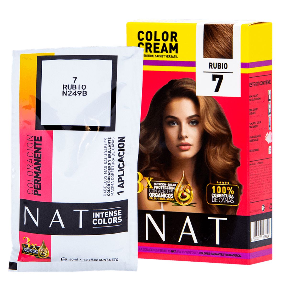 WELLA - Tinte NAT Intense Colors Rubio 7 Sachet 50gr + Oxidante 20Vol 60ml