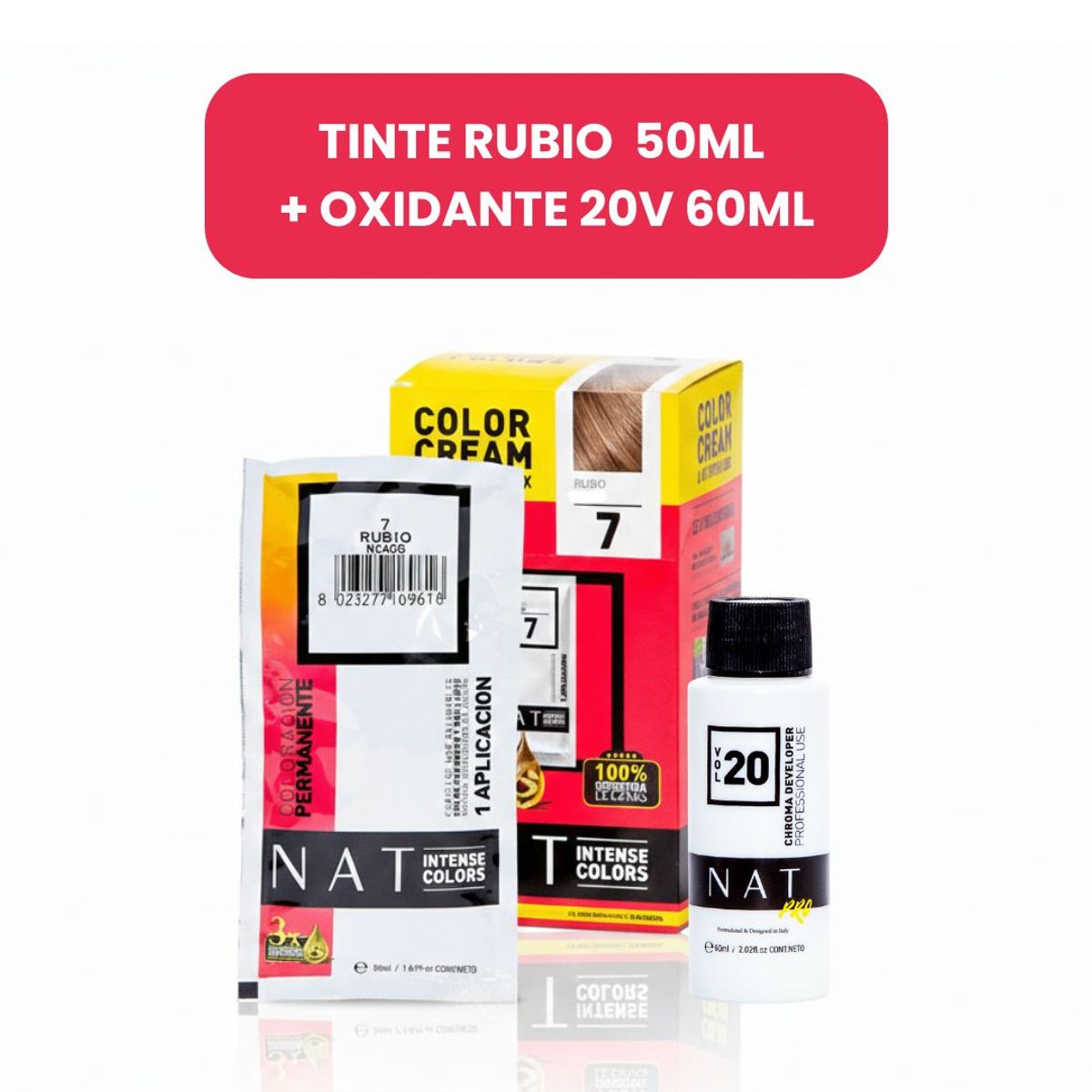 WELLA - Tinte NAT Intense Colors Rubio 7 Sachet 50gr + Oxidante 20Vol 60ml