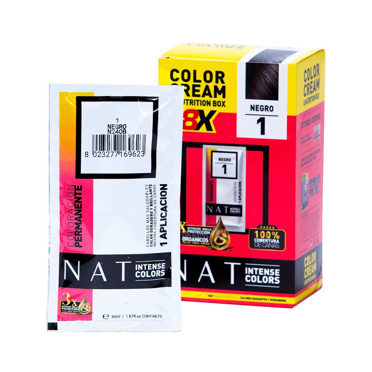 WELLA - Tinte NAT Intense Colors Negro 1 Sachet 50gr + Oxidante 20Vol 60ml