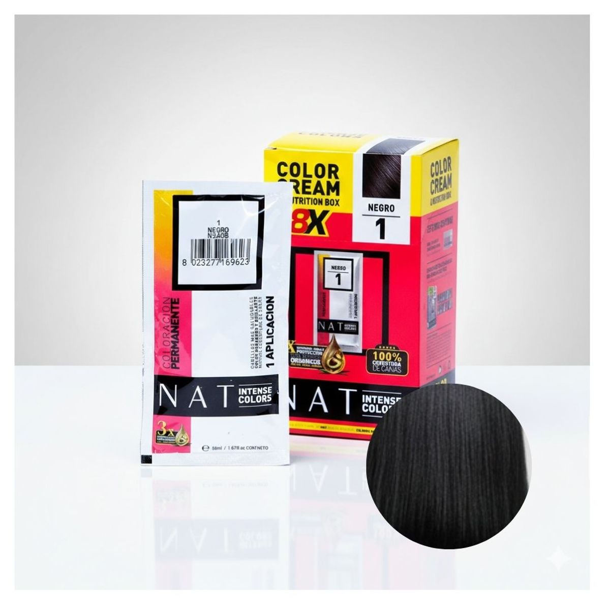 WELLA - Tinte NAT Intense Colors Negro 1 Sachet 50gr + Oxidante 20Vol 60ml