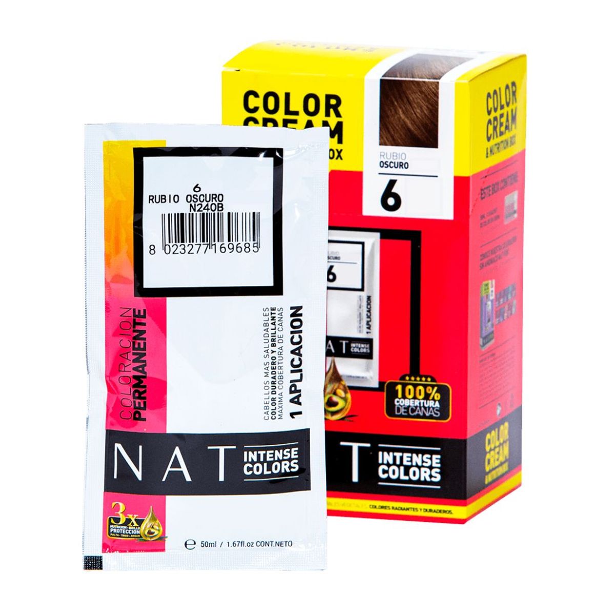 WELLA - Tinte NAT Intense Colors Rubio Oscuro 6 Sachet 50gr + Oxidante 20Vol 60ml