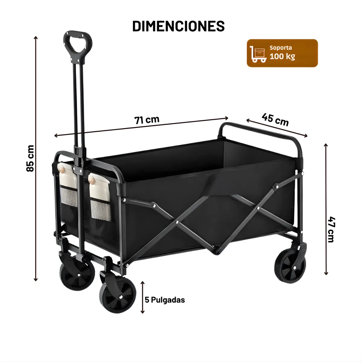 GENERICO - Carrito Plegable Multiuso Reforzado Camping 100kg 4 Ruedas Negro