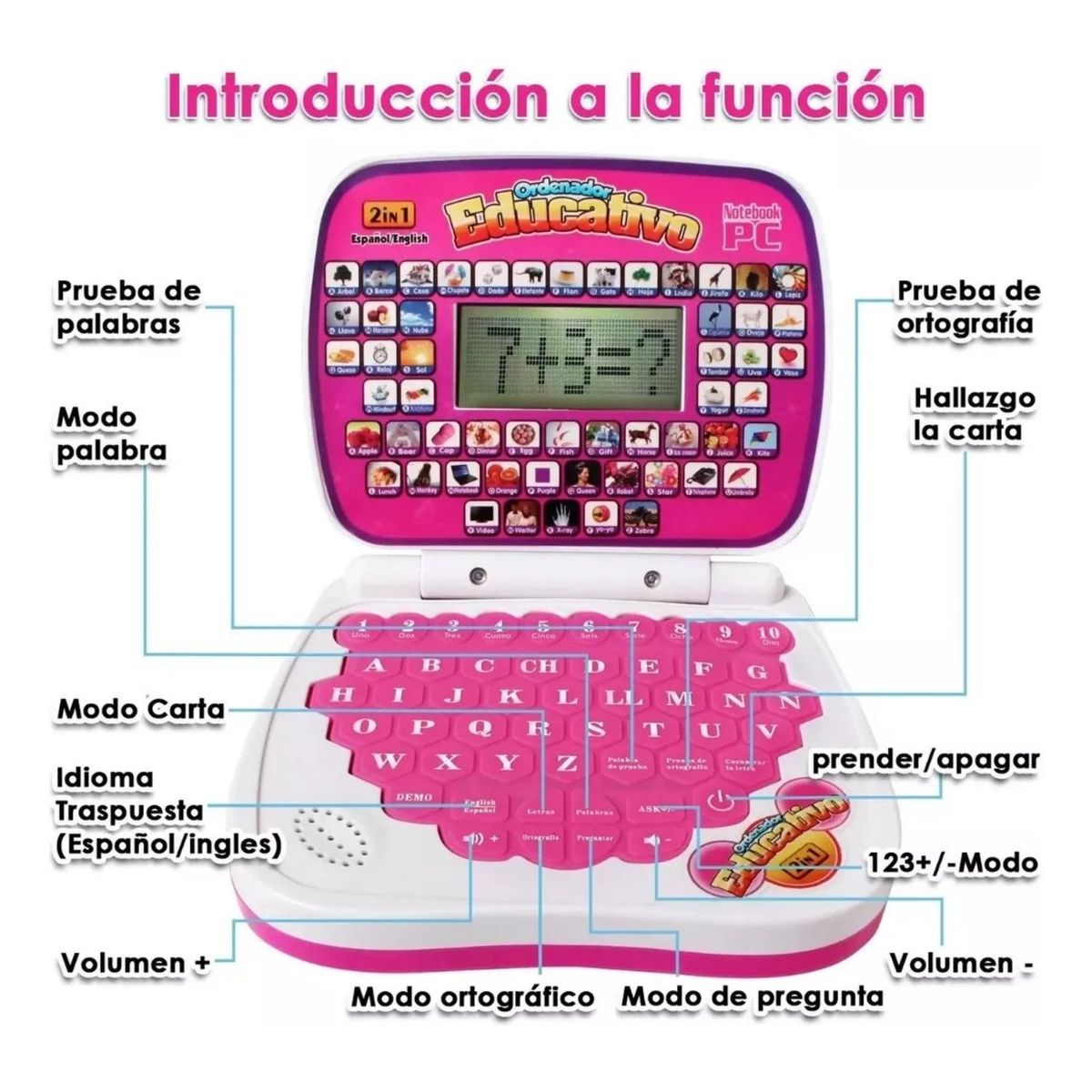 GENERICO - Mini Computador De Juguete Didactico Y Educativo Rosa EspIng
