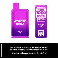 GENERICO - Vaporizador desechable Wotofo Nano 1000 puff Grape ice
