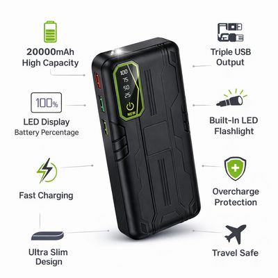 Imagen 2 del producto Power Bank 20000mAh Carga Rapida Triple USB Pantalla LED Linterna Portatil Viaje