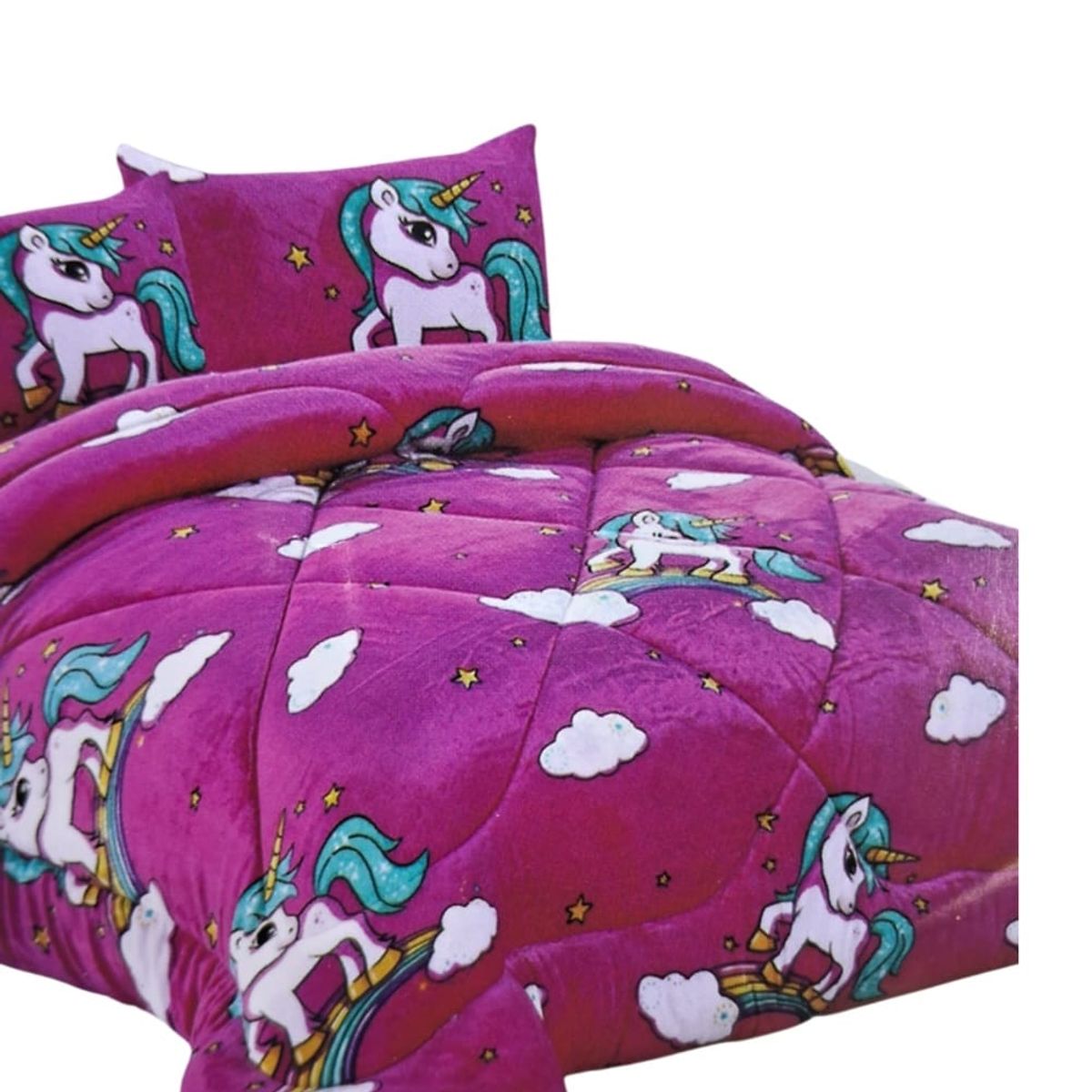 GENERICO - Cubrecama de invierno  plush de 1.5 Plaza diseño unicornio