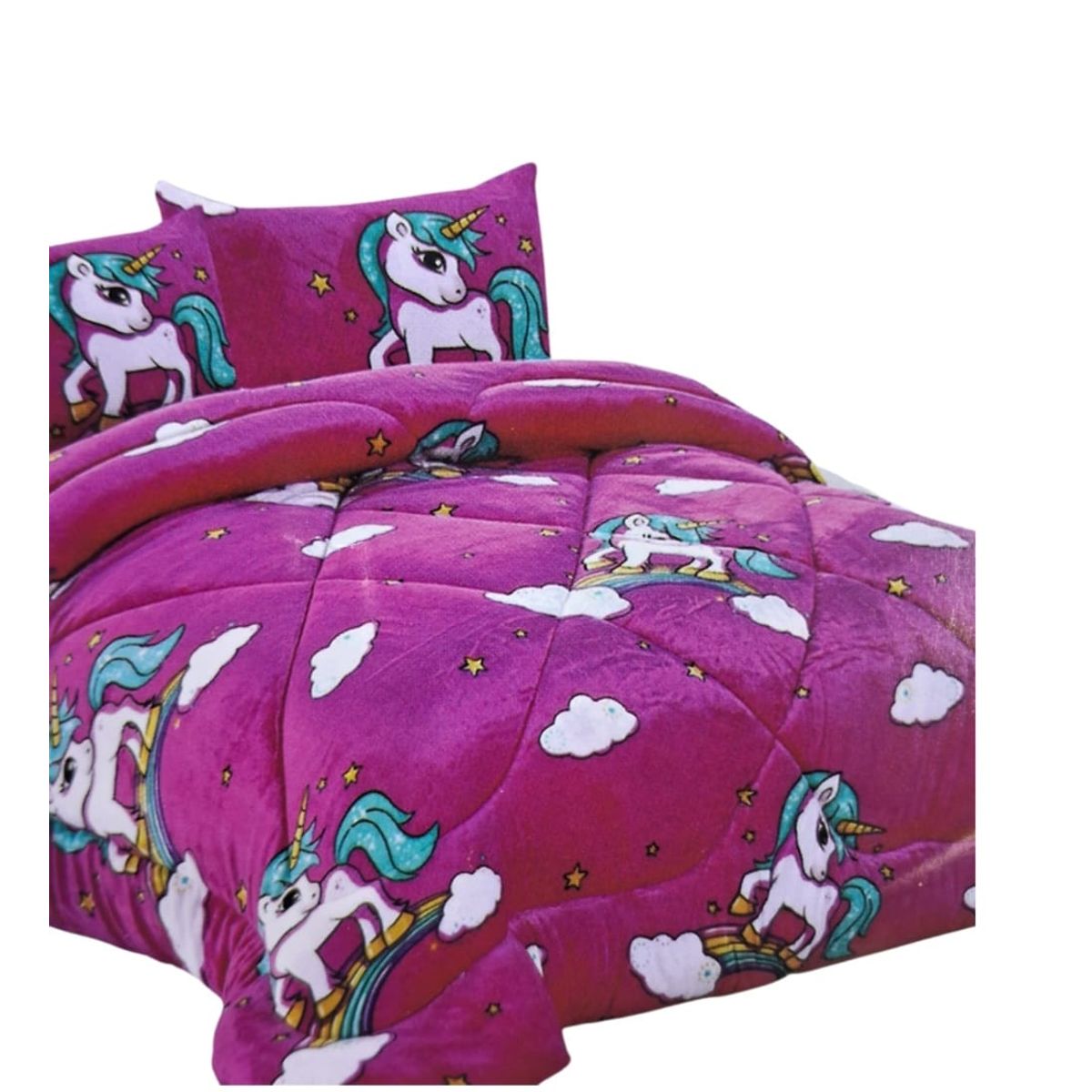 GENERICO - Cubrecama de invierno  plush de 1.5 Plaza diseño unicornio