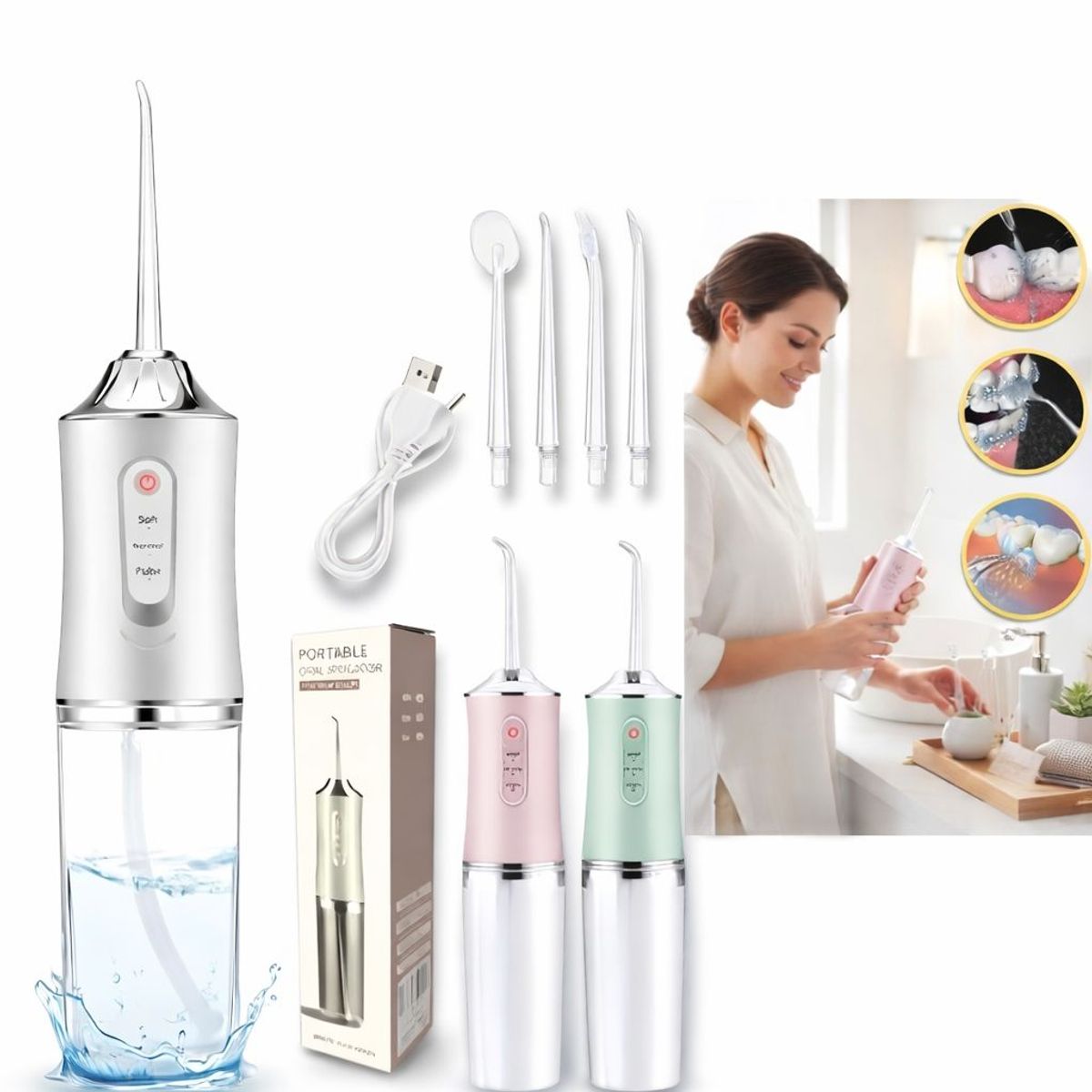 GENERICO - Irrigador Oral Portatil Electrico con Chorro de Agua para Limpieza Bucal y Encias variado