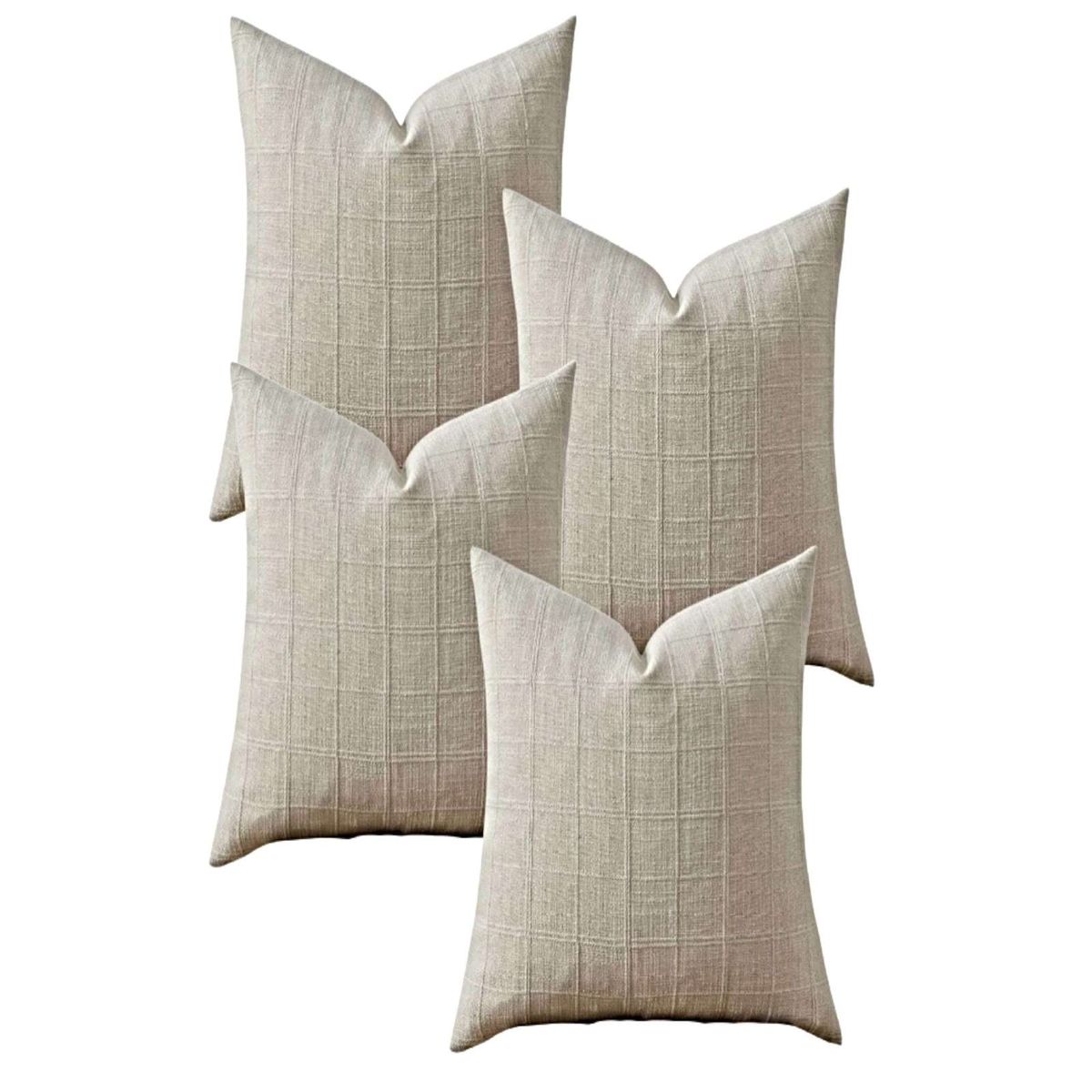 GENERICO - JUEGO DE 4 FUNDAS DE COJIN JACQUARD CUADRILLE 45X45 CM BLANCO